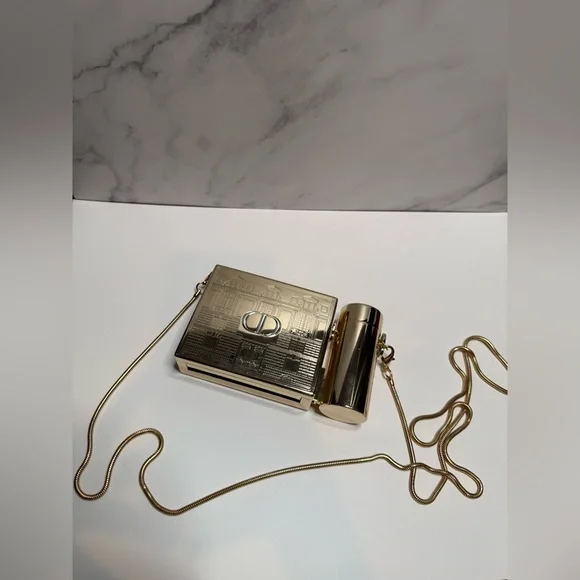 Christian Dior Gold Metal Minaudière Clutch Crossbody w/ Lipstick Case – GWP - Picture 2 of 7